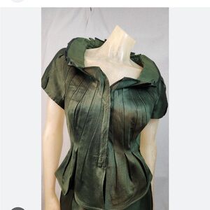 Kay Unger Forest Green Pleated Blouse